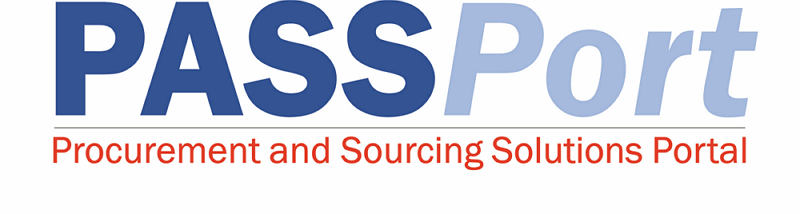PASSPort logo, Procurement and Sourcing Solutions Portal, blue and red text.