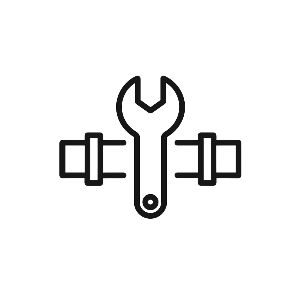 Icon of a wrench overlapping a dumbbell, symbolizing fitness and repair on a transparent background.