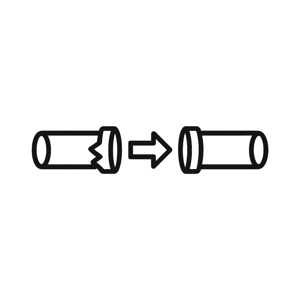 Broken pipe repair icon with arrow indicating connection for plumbing fix or replacement.